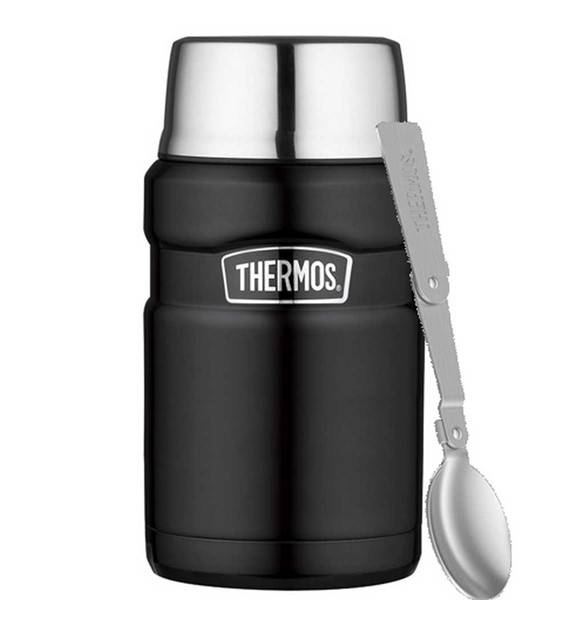 Termos na jedzenie 710 ml ze składaną łyżką i kubkiem THERMOS - czarny mat