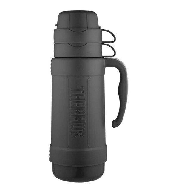 Termos szklany 1 l z dwoma kubkami THERMOS - czarny