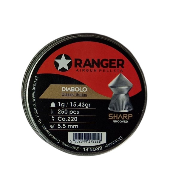 Śrut 5,5 mm RANGER Diabolo Classic Sharp Grooved szpic molet. 250 szt. 1,00 g